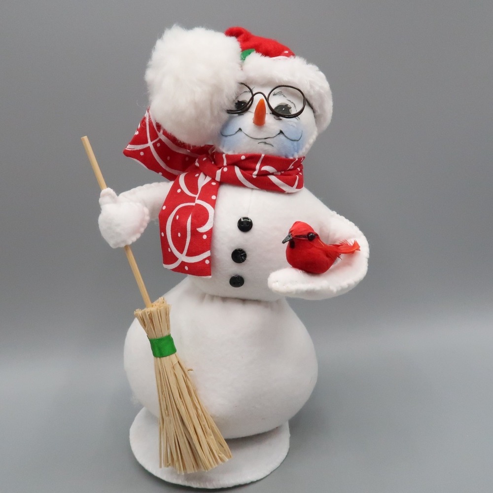 Annalee 9" Snowman W/ Hat Scarf Broom Holding Red‎ Bird 2019